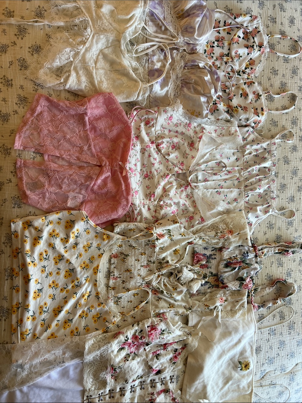 Floral and Lace Tank Tops in White, Pink, Yellow